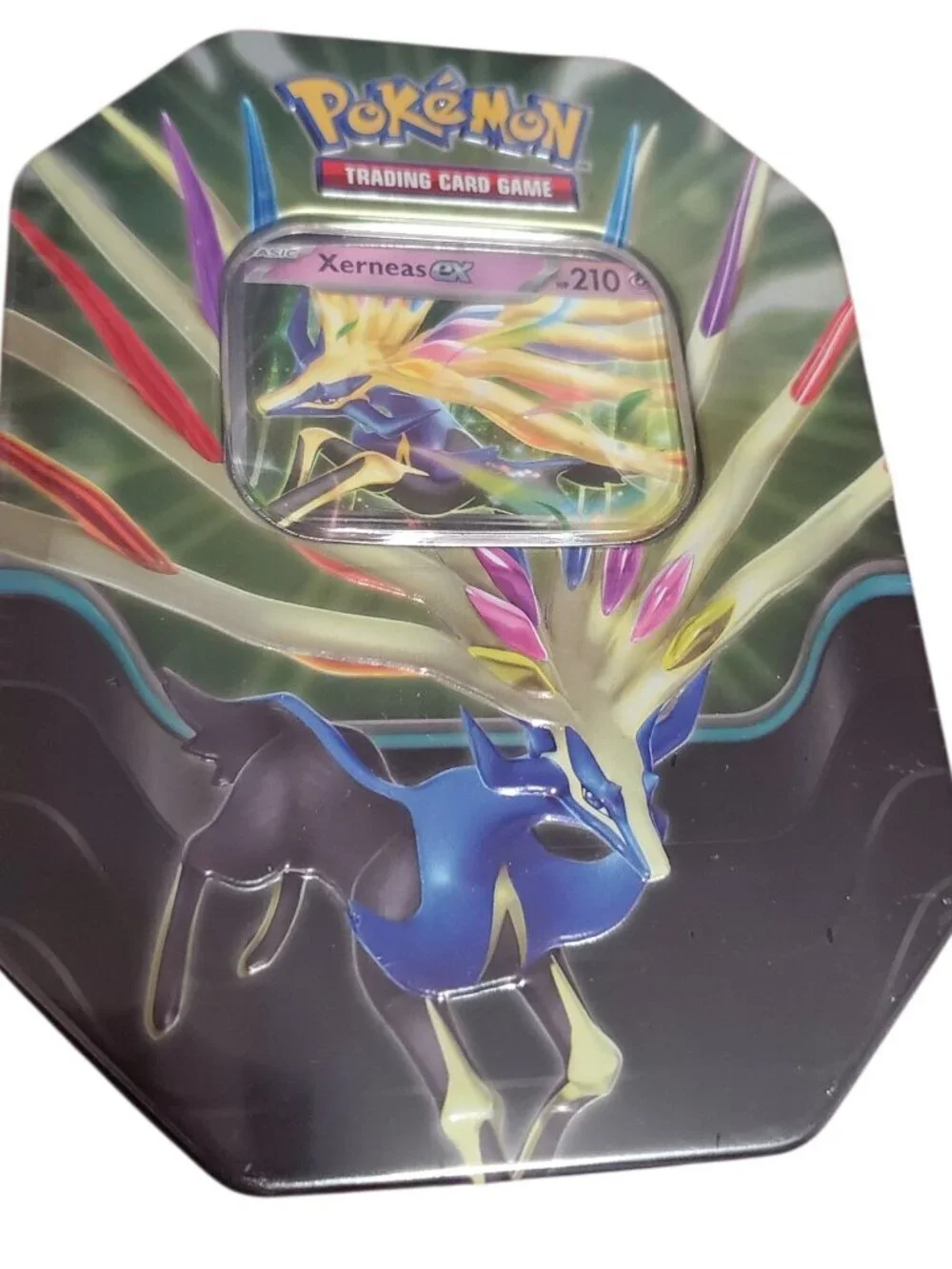 Pokemon TCG Xerneas EX Tin With 4 Booster Packs & Code & 1 Foil Promo card